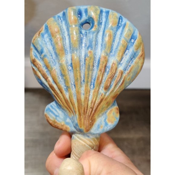 Ceramic Scallop Sea Shell Towel Coat Decor Single Art Hook Ocean Nautical Blue - Picture 3 of 9
